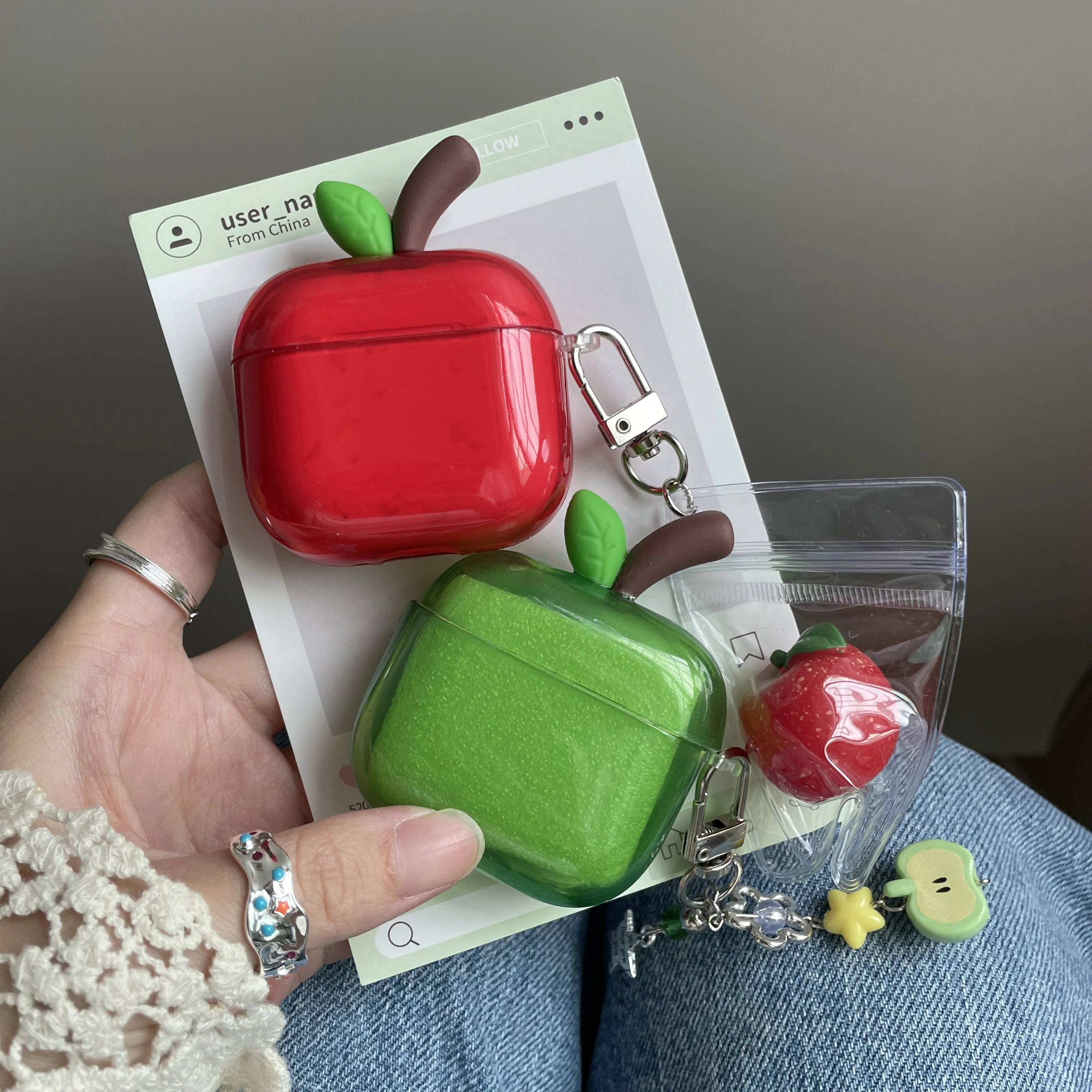 شفافة الأحمر الأخضر أبل حقيبة سماعة الاذن ل AirPods 1 أو 2 3 4 Pro 2 3 Air Pods AirPod Pro2 Pro3 لينة Imd لطيف غطاء قلادة