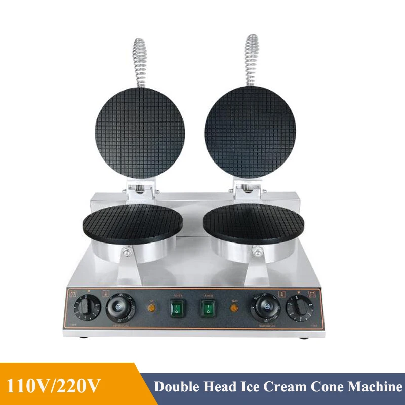 Stainless Steel Double Head Ice Cream Cone Making Machine Ice Cream Maker Electric Waffle Cone Baker Oven Crispy Egg Roll Baking