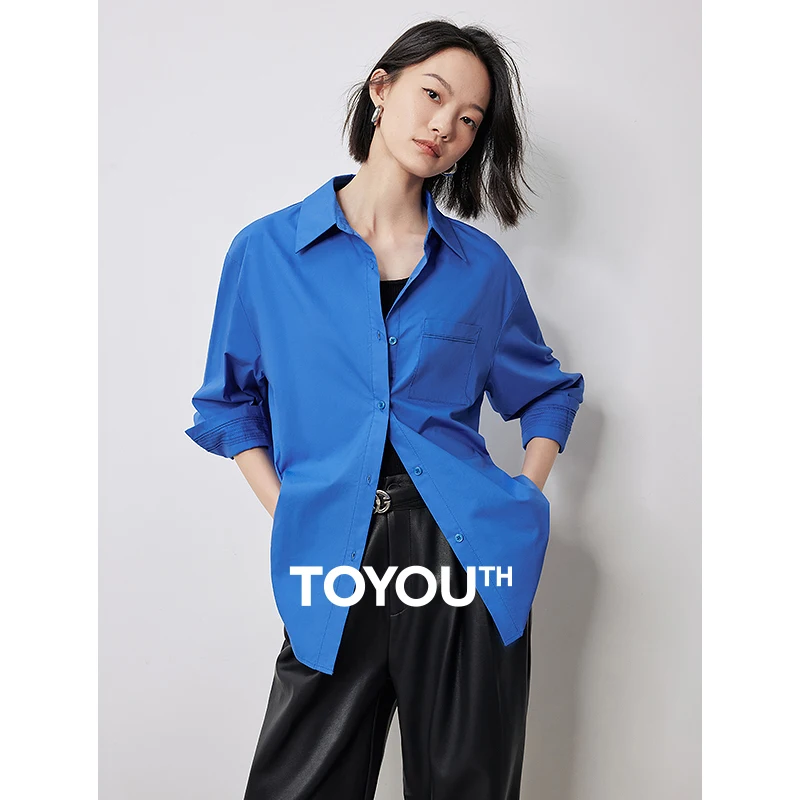 TOYOUTH Women Blouse Shirt 2024 Autumn New Embroidered Polo Neck Long Sleeve Workwear Office Lady Casual Shirts