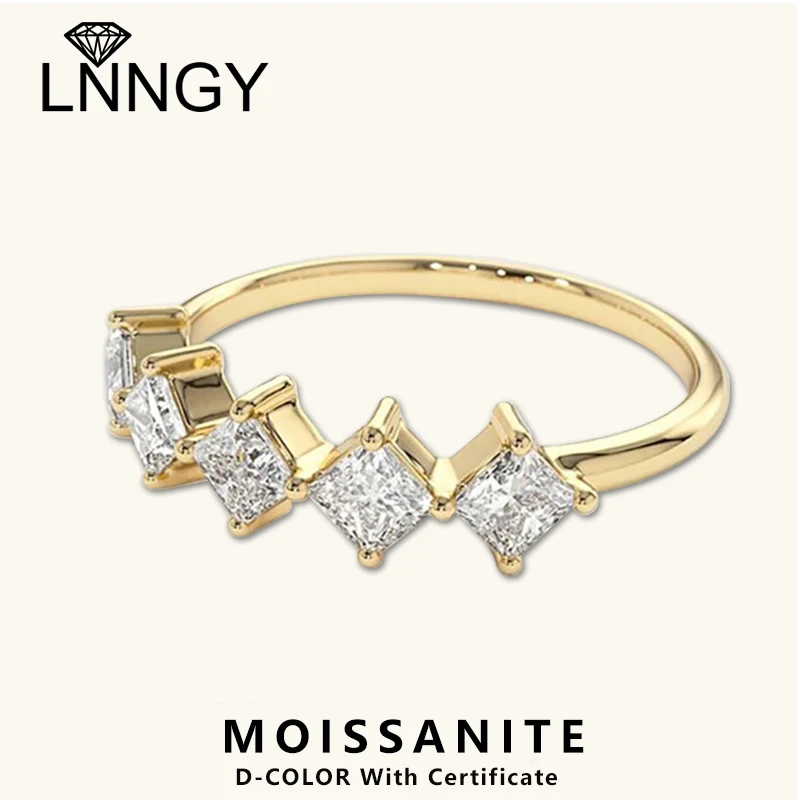 

Lnngy 3x3 мм кольцо принцессы с муассанитом и сертификатом из стерлингового серебра 925 пробы с 5 камнями обручальное кольцо для женщин тест прошел ювелирные изделия