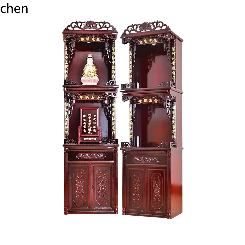 Three-Layer Altar Buddha Shrine God of Wealth Guanyin Buddha Statue Household Couplets Standing Cabinet Offering Table