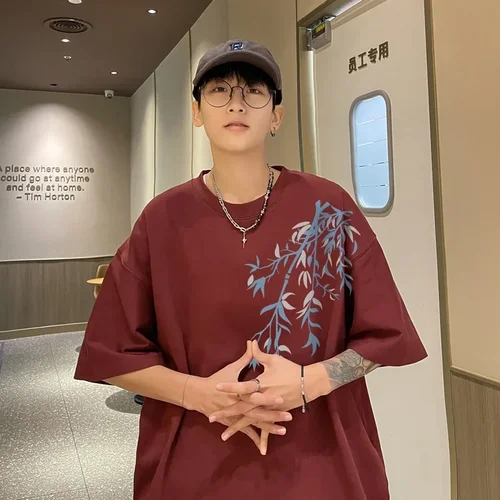 Imagen 2 del producto Camisetas de gran tamaño para hombre, Camiseta de algodón para hombre, ropa informal blanca de verano 5XL, camisetas con estampado de bambú a la moda para hombre, ropa