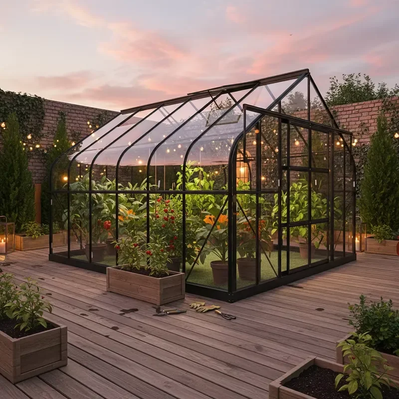 Direct Sale Supplier Modern Curved Garden Greenhouse for Low Iron Tempered Glass and Aluminum Frame UV Resistant Easy