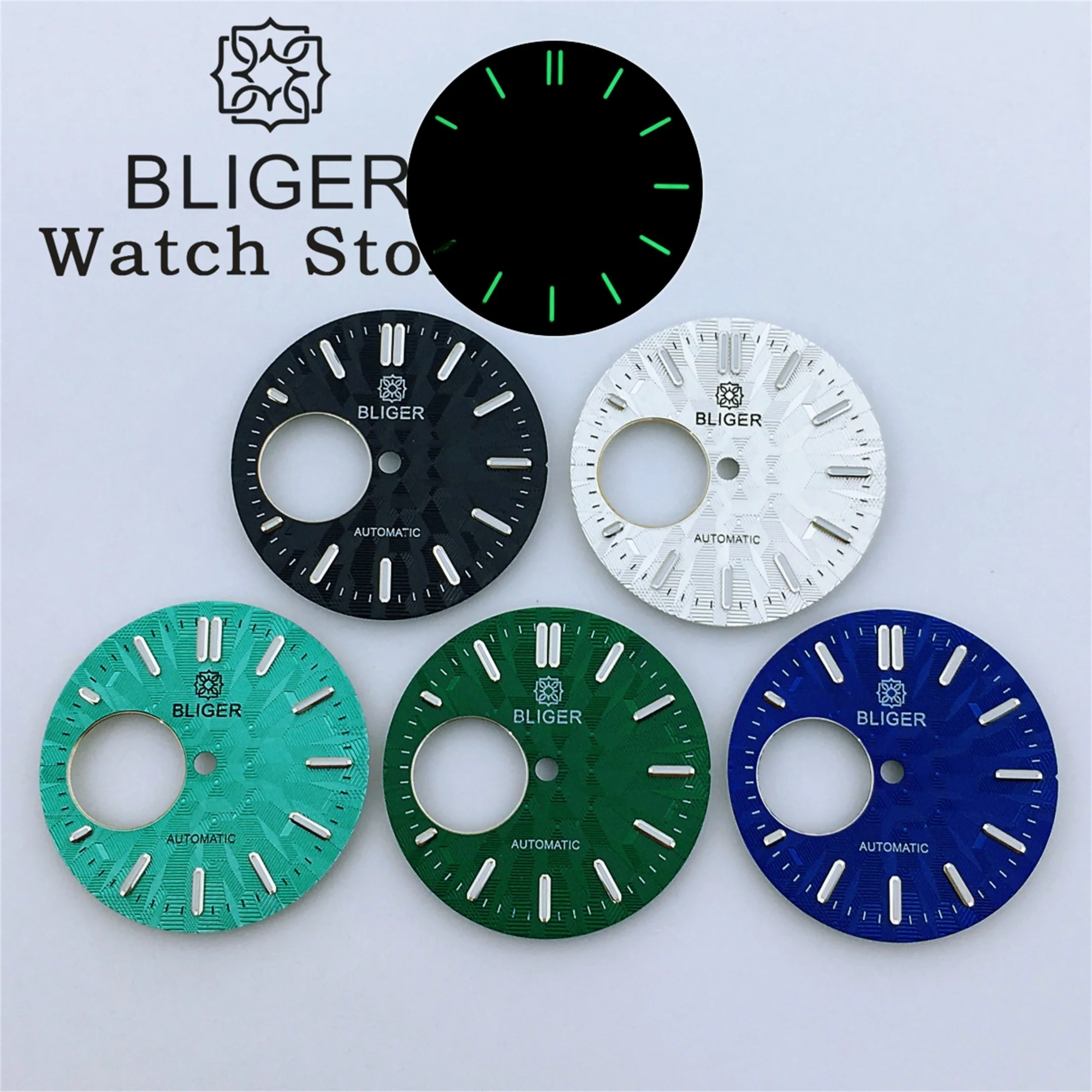 BLIGER 28.9mm tarcza zegarka czarne srebrne zielone Luminous Fit NH38 ruch nurkowanie tekstura zegarka twarze modyfikacja akcesoria do zegarków