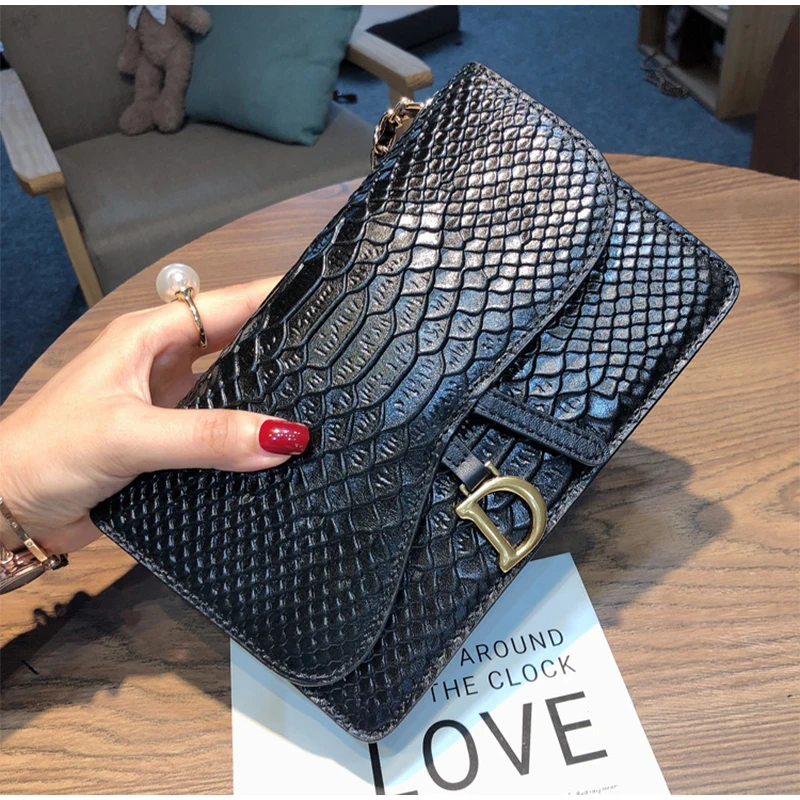 

Модная сумка через плечо с крокодиловым узором и змеиным узором на цепочке, модная сумка высокого класса, большая вместительная сумка на плечо, роскошная сумка с клапаном