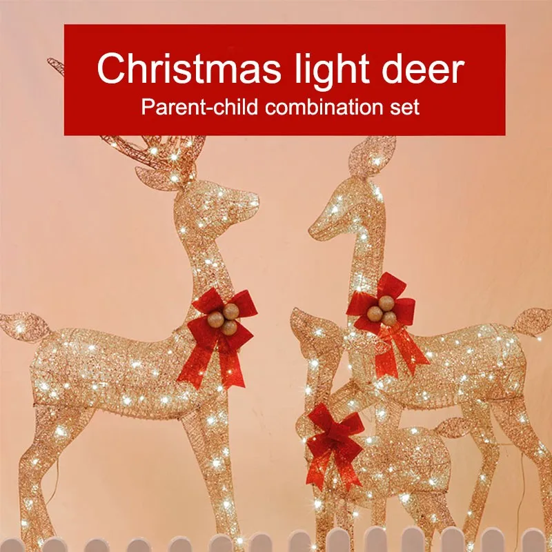 Christmas Decoration Ornaments 30 40 50 CM  Gold Deer Elk Led Light Xmas Tree Scene Room House Navidad New Year Decoration