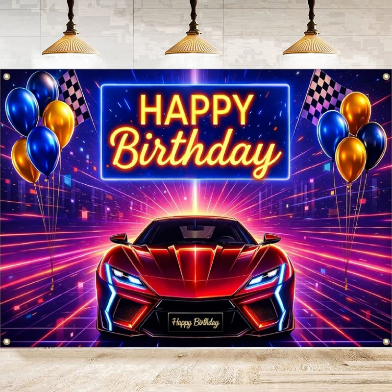 Photography Backdrop Car Racing Happy Birthday Party Decor Racing Party Photo Background Poster Racing Theme Party Banner