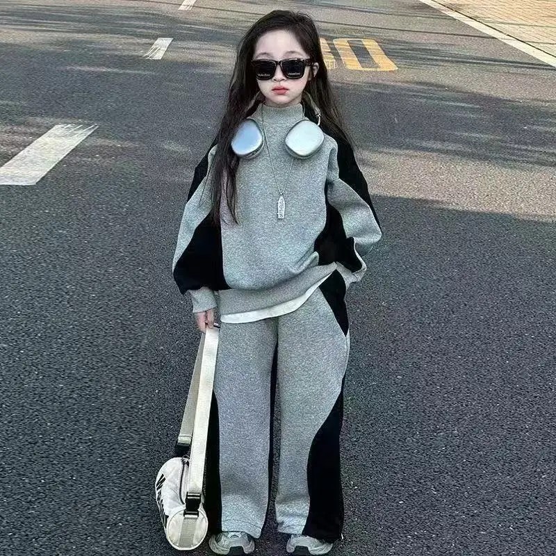 

Teenage Girls' Set Spring and Autumn 2026 New Children's Color blocked Leisure Sweatshirt+Pants Two-piece Set