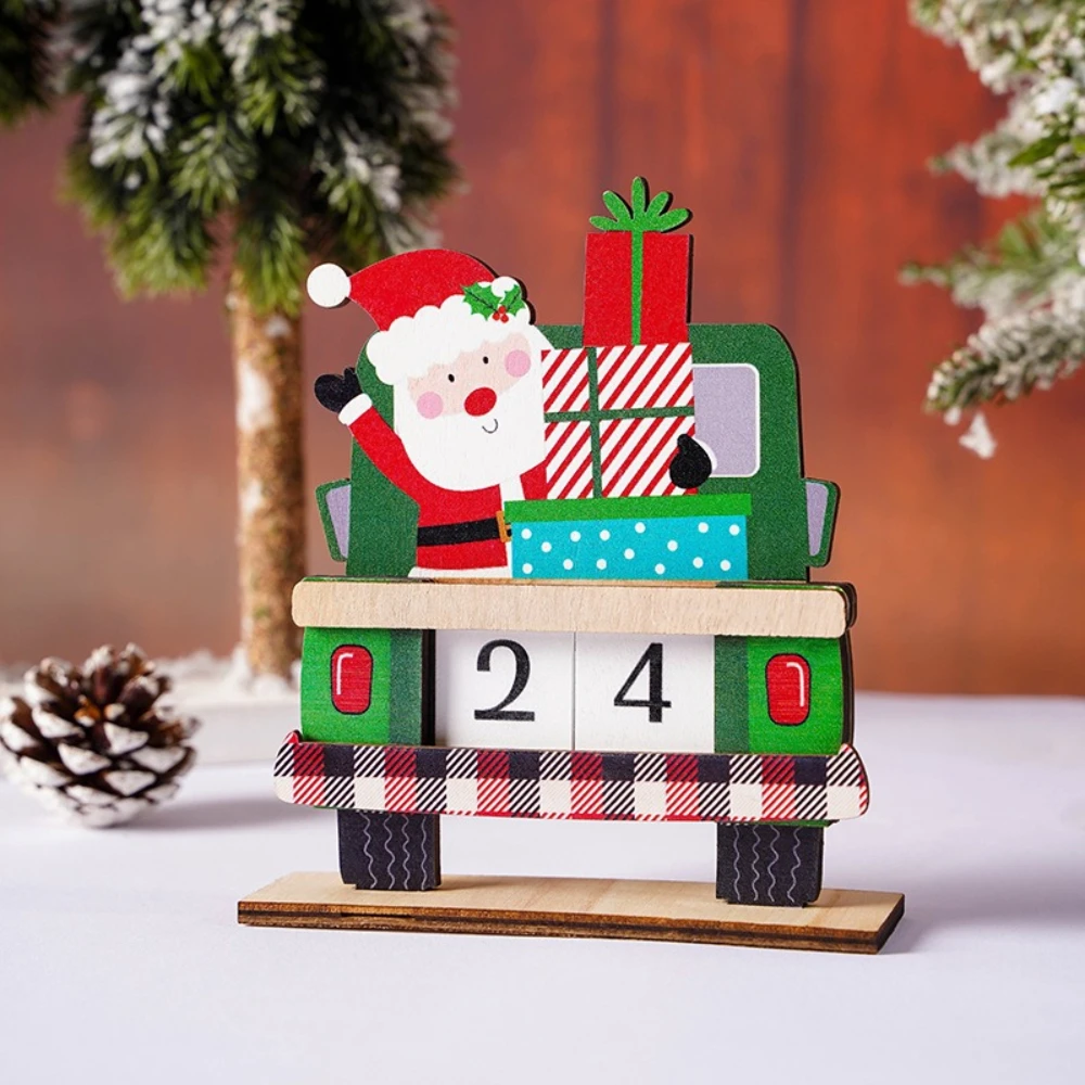 

Christmas Calendar Decoration Wooden Car Santa Claus Calendar Painting DIY Gift Ornament Handcrafted Desktop Coffee Table Decor