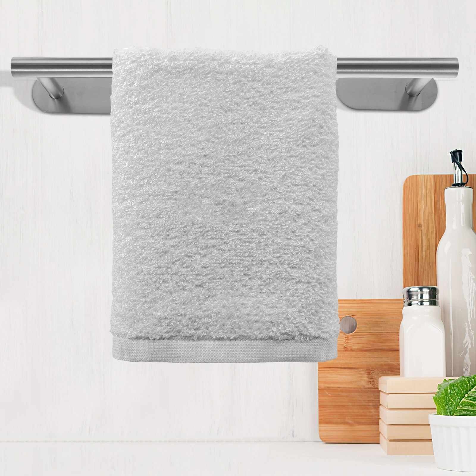 

1Set Bathroom Towel Organizer Stainless Steel Punch Free Wall Mounted Towel Racks Storage Shelf Multi Functional Rack