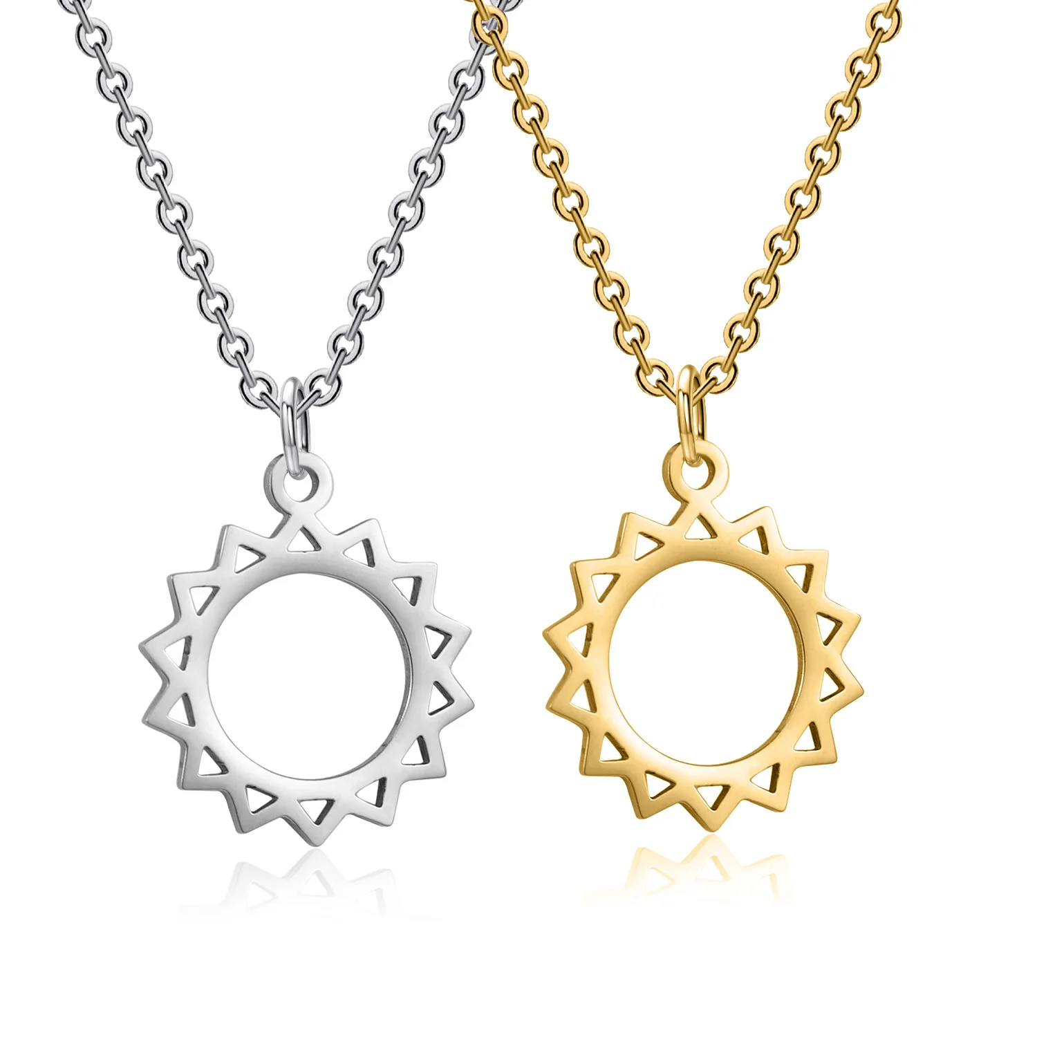 5PCS Stainless Steel Golden Casting Sun Pendant Necklace Waterproof Simple Fashion Metal Texture Trendy Jewelry for Woman Gift