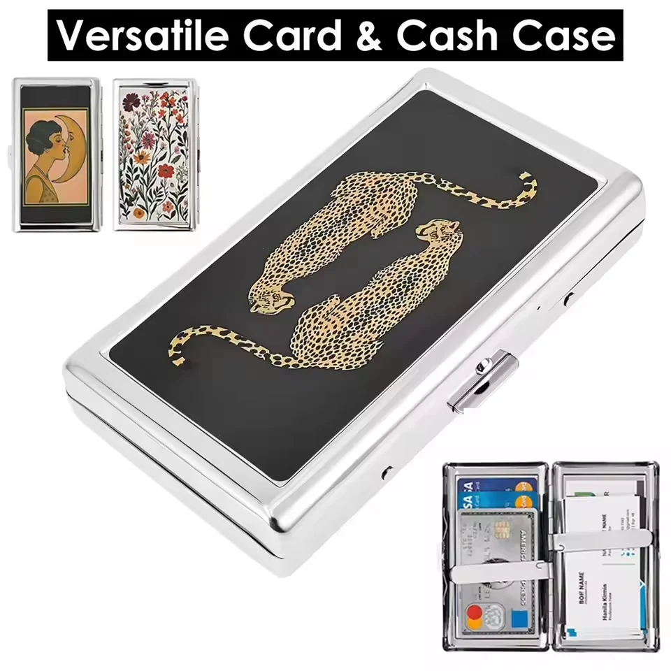 Multifunction Card Holder with Easy Snap Art Deco Design Versatile Metal Cigarette Case Vintage Metal Card Case Gift for Him Her