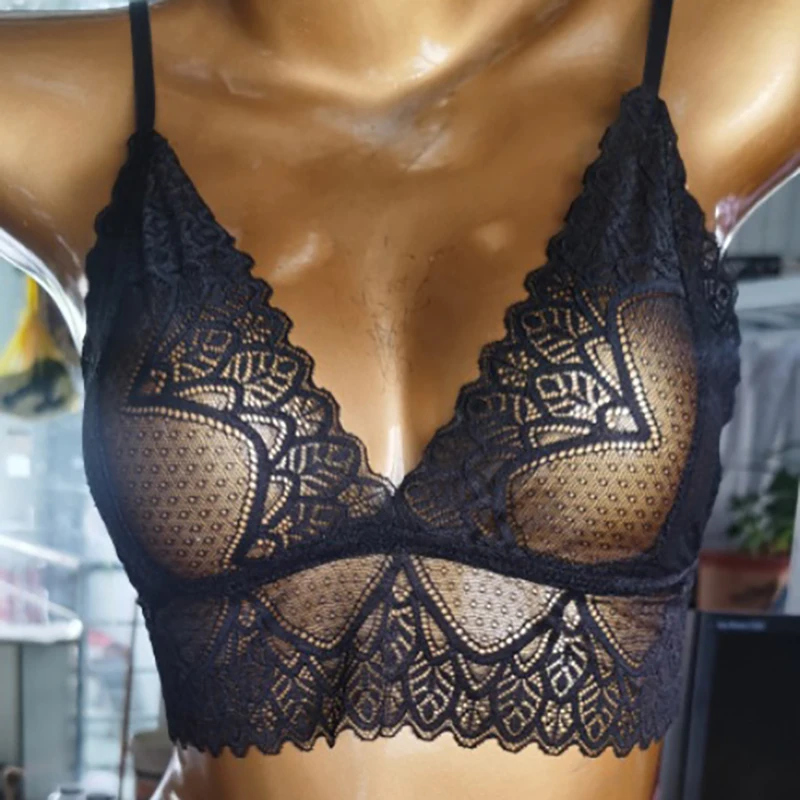 Ensemble de soutien-gorge mince en dentelle taille haute à trois points, lingerie confortable et transparente, slip sexy, 7.0