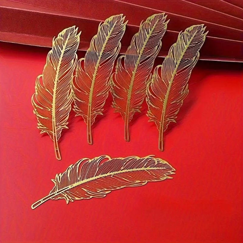 2Pcs Metal Hollowed Feather Bookmarks Creative Opening Gift for School Birthday Teacher Classmate Elder Easter Thanksgiving
