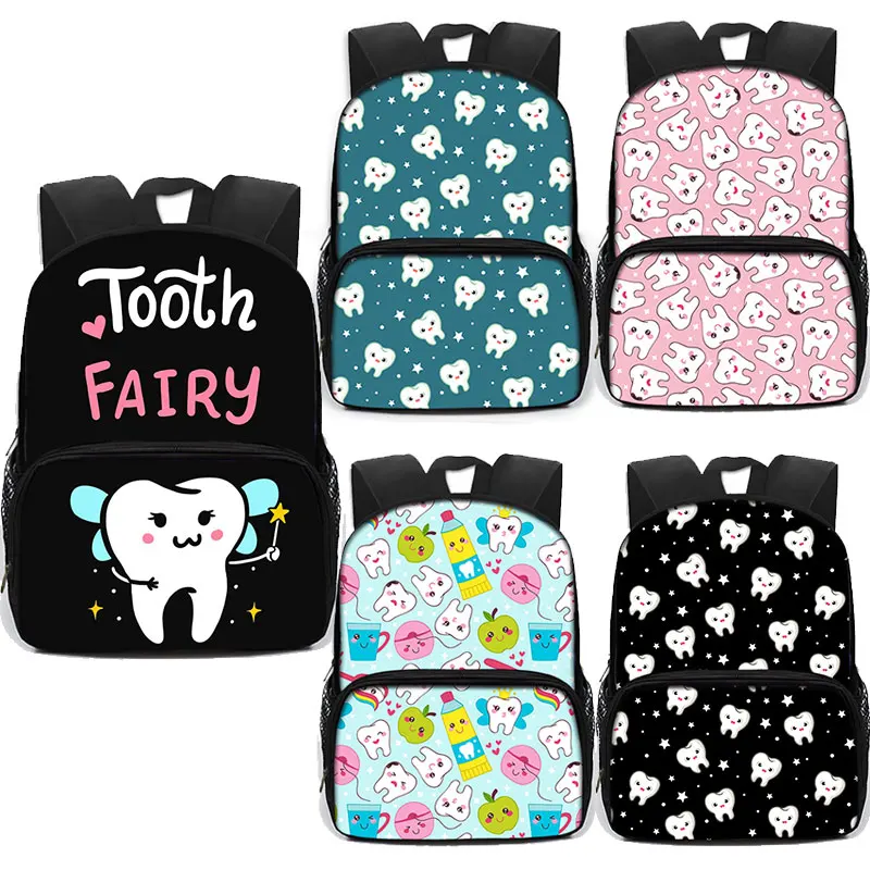 Cartoon Dentisit Tooth Fairy Backpack Kids Kawaii Dental Hygienist Kindergarten Children Boys Girls School Bags Kids Bookbag