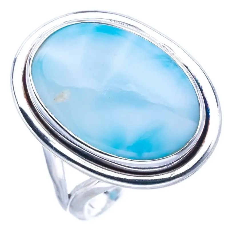 StarGems® Natural Larimar Handmade 925 Sterling Silver Ring 7.25 F0875