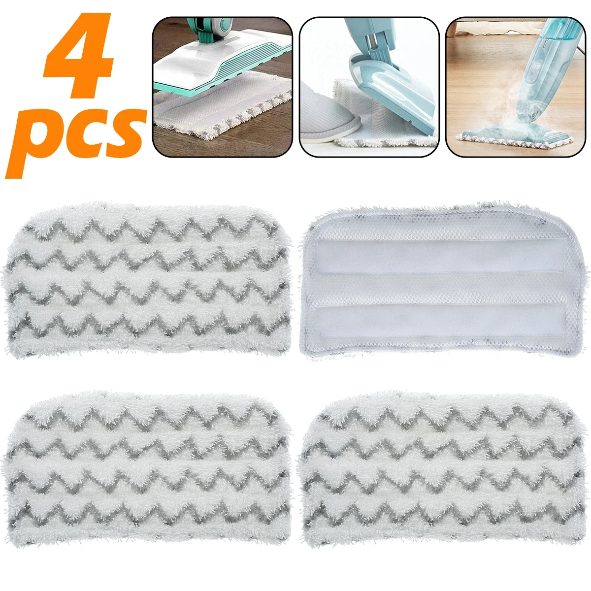 4PCS/Set Microfiber Mop Pad Replacement Washable Steam Mop Household Mop Head Cleaning Pad Soft Steam Cleaner Pads Quick Drying