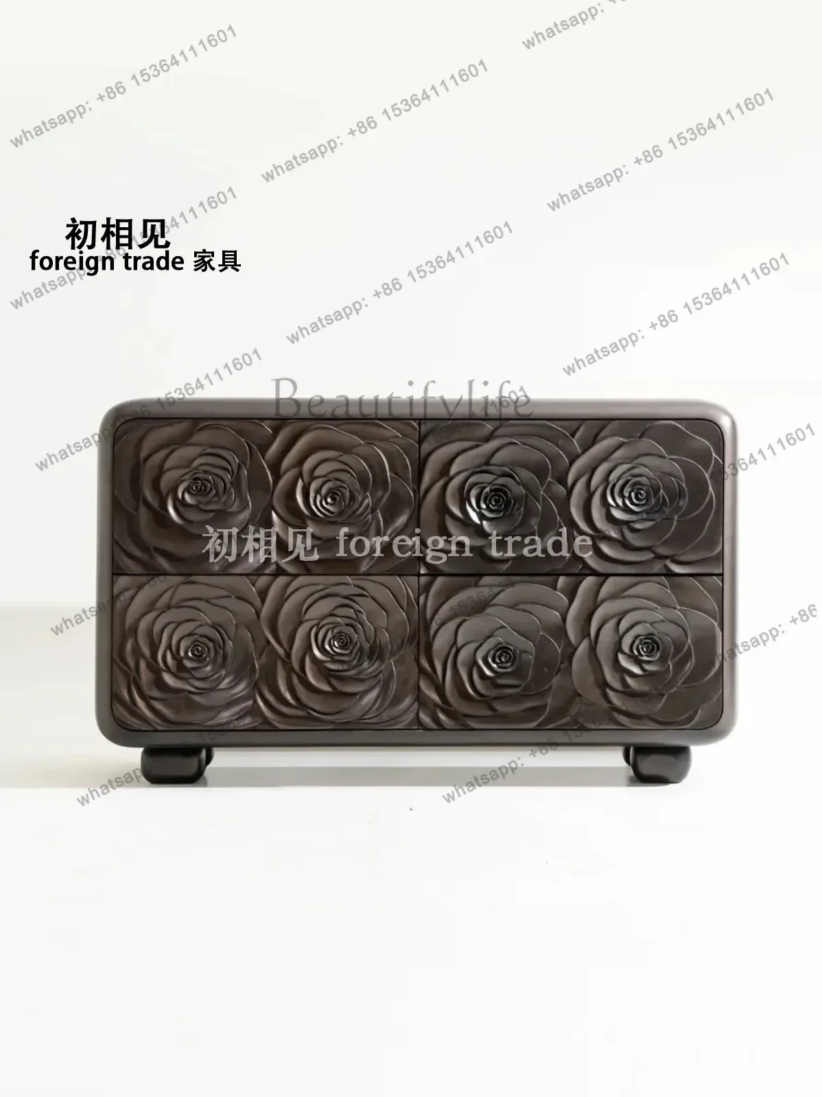 Factory Direct XXPetal Carved Wood Decorative Cabinet, Living Room Four Pumping Bedroom Chest Can Be Customized