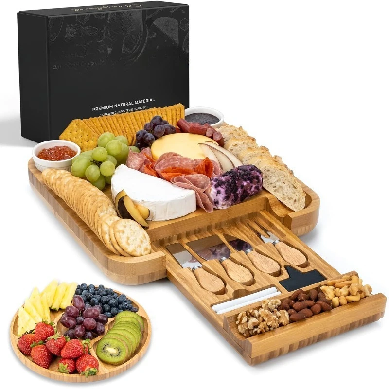 

Charcuterie Board Set - Large Bamboo Cheese Board for Serving - House Warming Gifts New Home, Wedding & Bridal Shower Gift