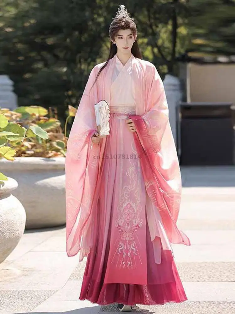 

New Chinese Hanfu Men Halloween Carnival Cosplay Costume Party Outfit Traditional Ancient Pink Black Hanfu Suits Women Plus Size