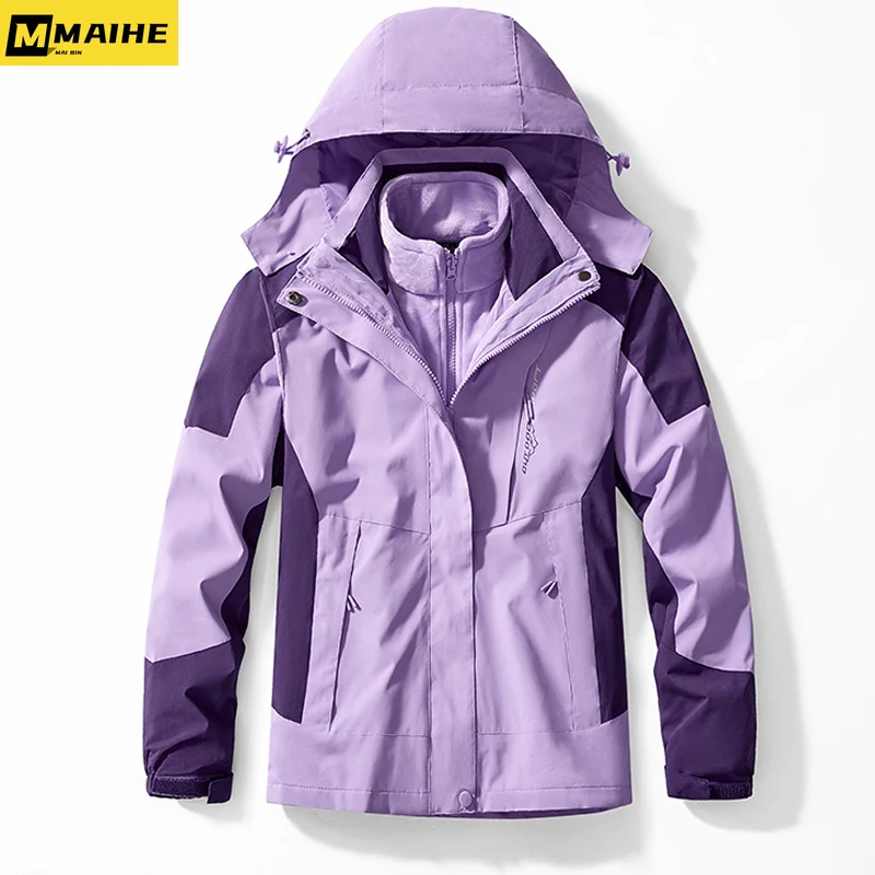 Outdoor Waterproof Suits Men's Women's Two-pieces Sets 3 in 1 Thick Warm Coat Camping Windbreaker Winter Jacket Hiking Windproof