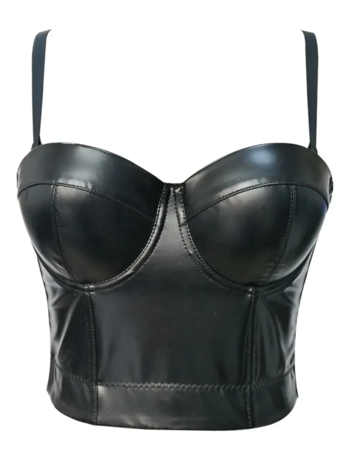 Stsss sexy espartilho de couro do plutônio moda feminina sólida verão push up bustier sutiã espinha de peixe magro ajuste clube festa colheita camis topos