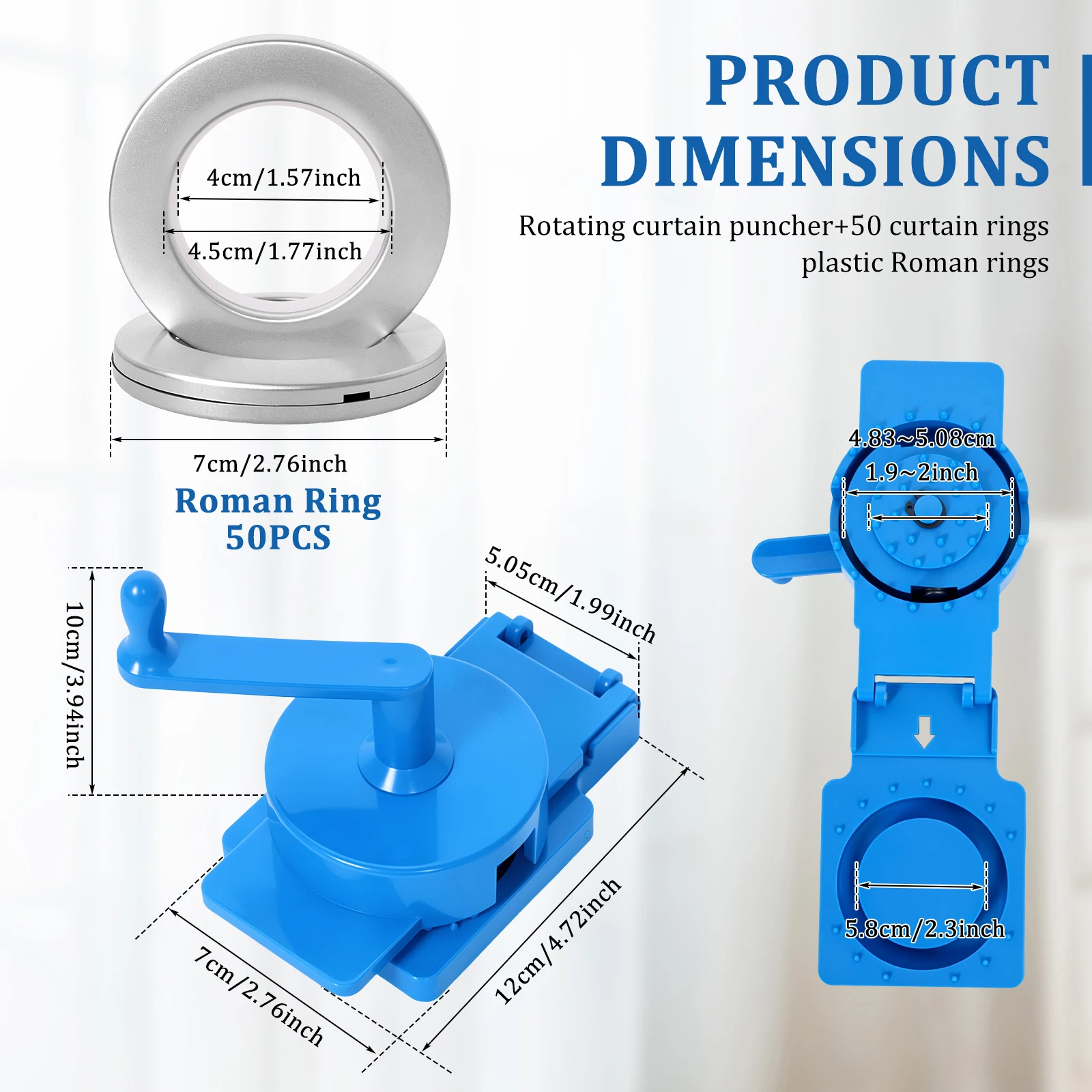 1Set Manual Rotary Curtain Hole Punch Tool Multipurpose Rotary Curtain Punch Set with 50 Grommets Fits for Window Shower Drapery