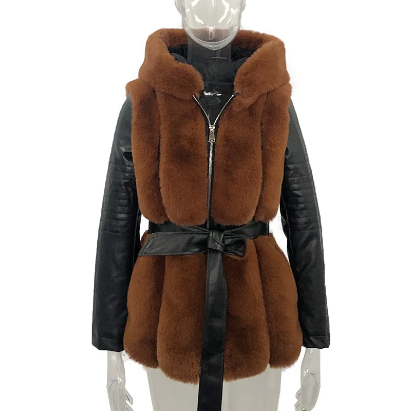 Winter Women Fashion Long Sleeve Faux Fur PU Leather Coat Pure Color Casual Cardigan Outwear Jacket Thick Warm Parka Fur Jackets