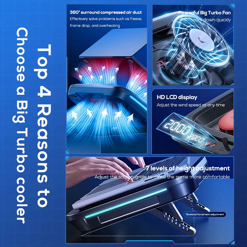 Laptop Cooling Pad Laptop Coolers for Computer PC Notebook Gaming Laptop Fan Height Adjustable Laptop Cooling Stand - Image 6
