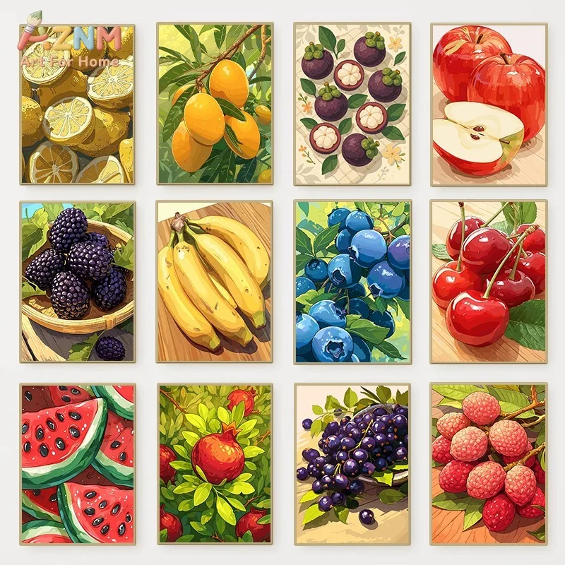 AZNM Colorful Fresh Fruits Lemon Cherry Watermelon Canvas Wall Art Print Decor