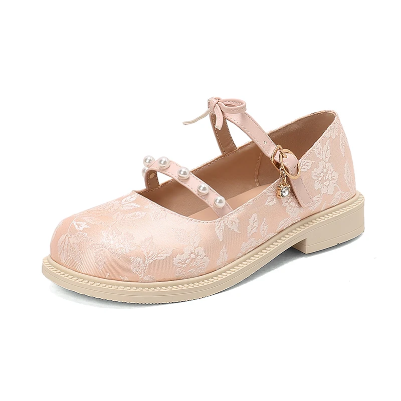 TQBTDL 2025 Nuove scarpe Mary Jane con cinturino per ragazze Taglio ampio con borchie Cintura con fibbia Cintura cinese Hanfu Party Princess Pumps