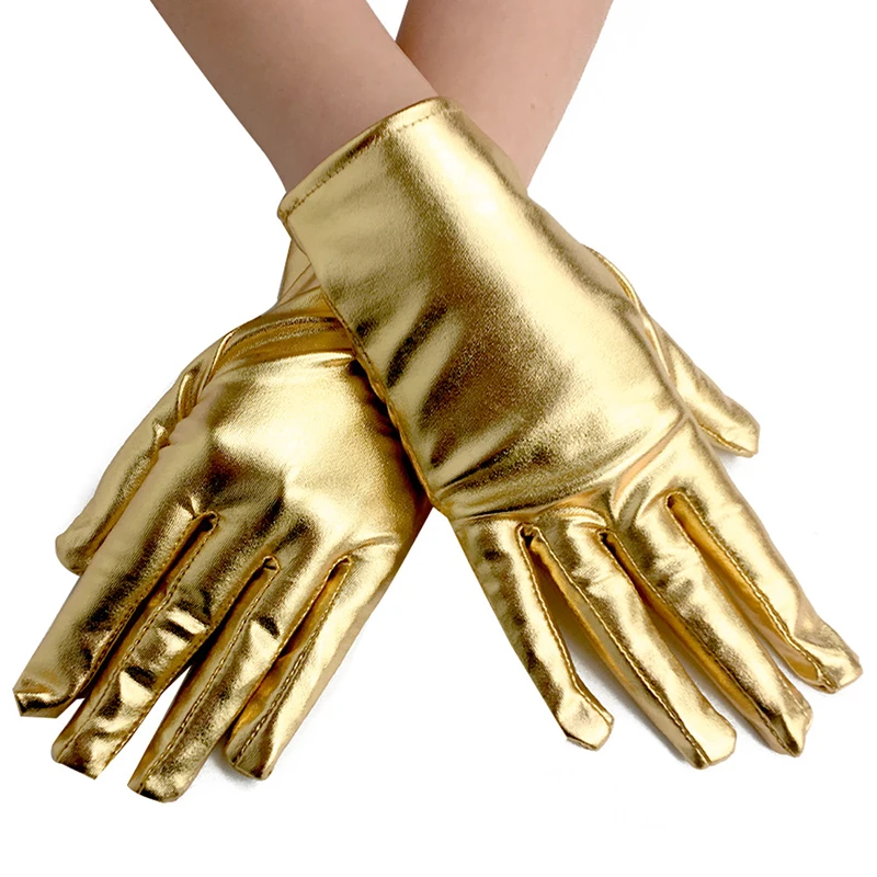 Gold Silver Leather Gloves Fake PU Metallic Gloves Evening Party Mittens Women Sexy Dance Nightclub Gloves Driving Mittens