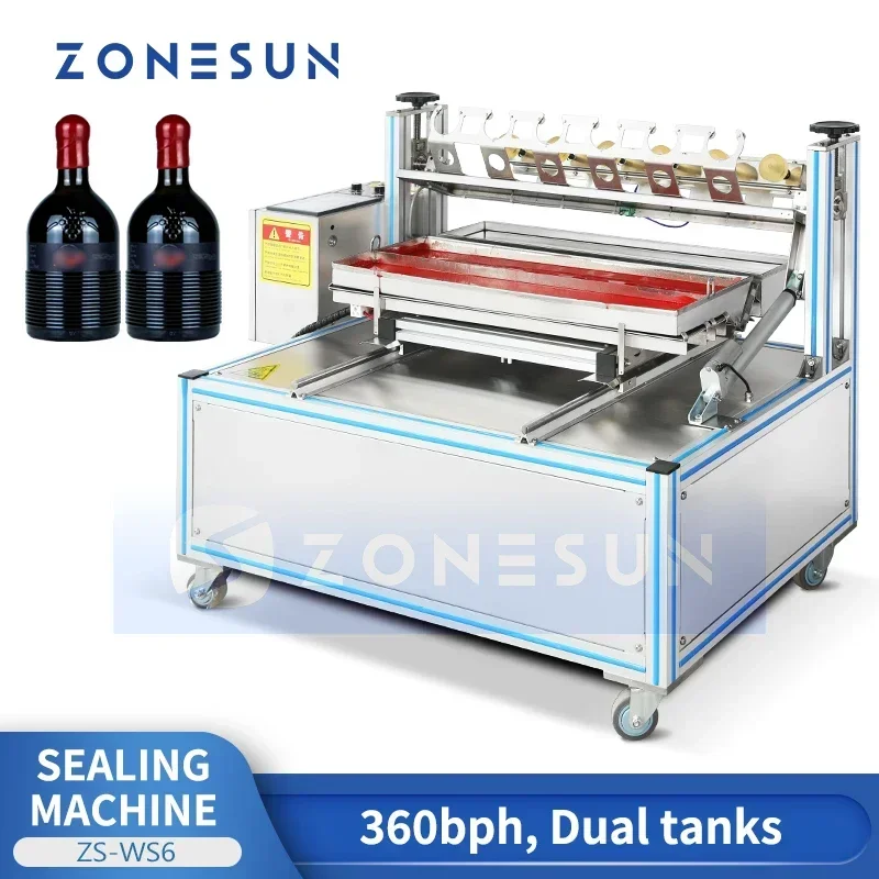 ZONESUN ZS-WS6 Automatic Wine Bottle Wax Sealing Machine Dual Tank Dipping Waxer Heat Sealer for Wine Liquor Bottle Packaging