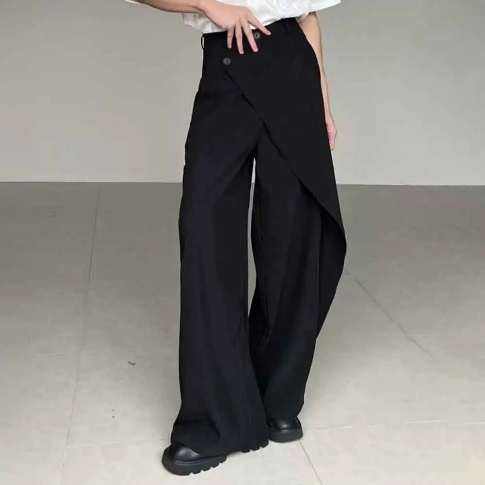 Mens Spring Pants Double Layer Irregular Side Button Trousers Streetwear Trendy Personalized Casual Trousers Men'S Clothing 2025