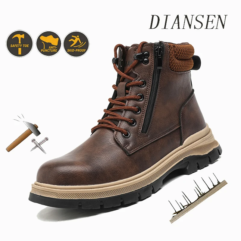 

Waterproof Steel Toe Work Boots for Men Anti-Smash High Top Safety Shoes Soft All-Season Casual Footwear for Exploitation site