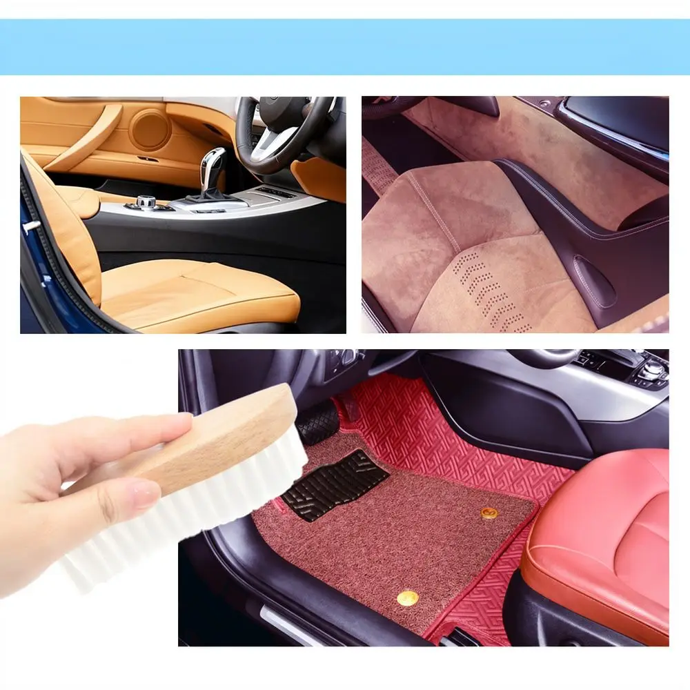 Versatile Crescent Detailing Brush Natural Wood Handle Mixed Bristle For Auto Leather Interior Upholstery Gap Dusting