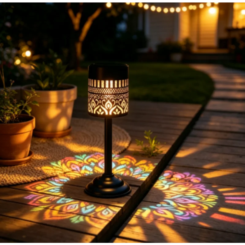 Solar Light Outdoor LED Projection Lamp with Detachable Stake Stand Hollow Mandala for Yard Lawn Patio Garden Holiday Decor