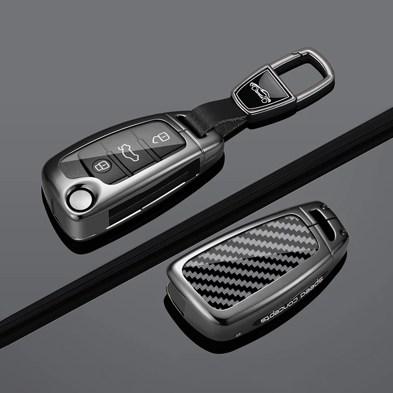Suitable Zinc Alloy Car Flip Key Case Cover For Audi A1 A3 A6 A6L Q2 Q3 Q7 TTS R8 S6 RS3 Protect Keychain Holder Fob Accessories