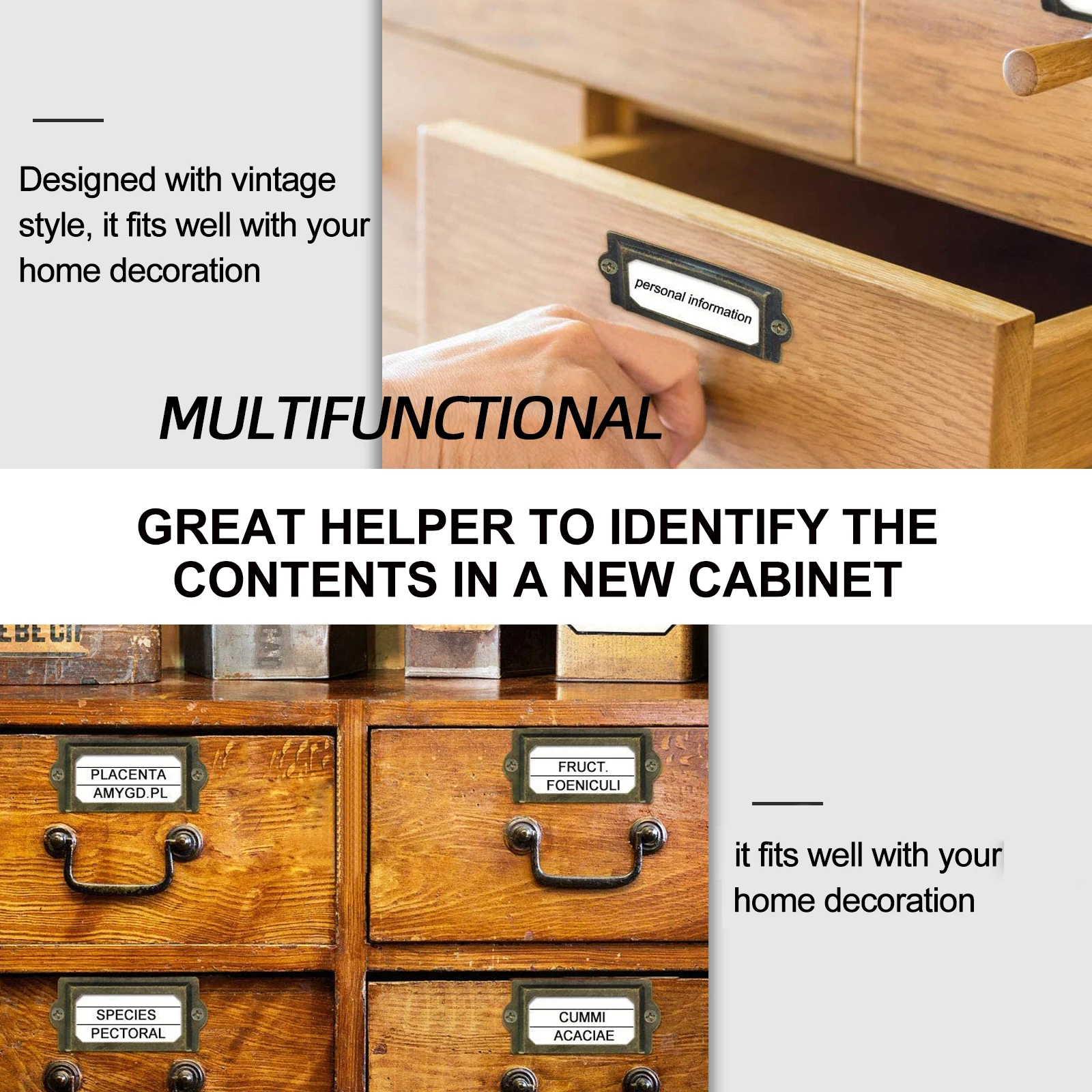 

30Pcs Label Frame Holder Iron Frame Pull Accessory for Drawer Cabinet Compartment Organizer Vintage Style Easy to Install