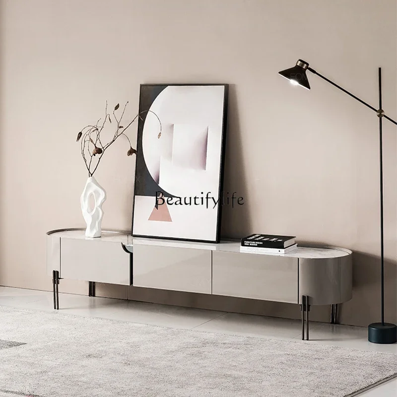 

03 Italian minimalist rock panel TV cabinet light luxury living room high-end paint TV cabinet