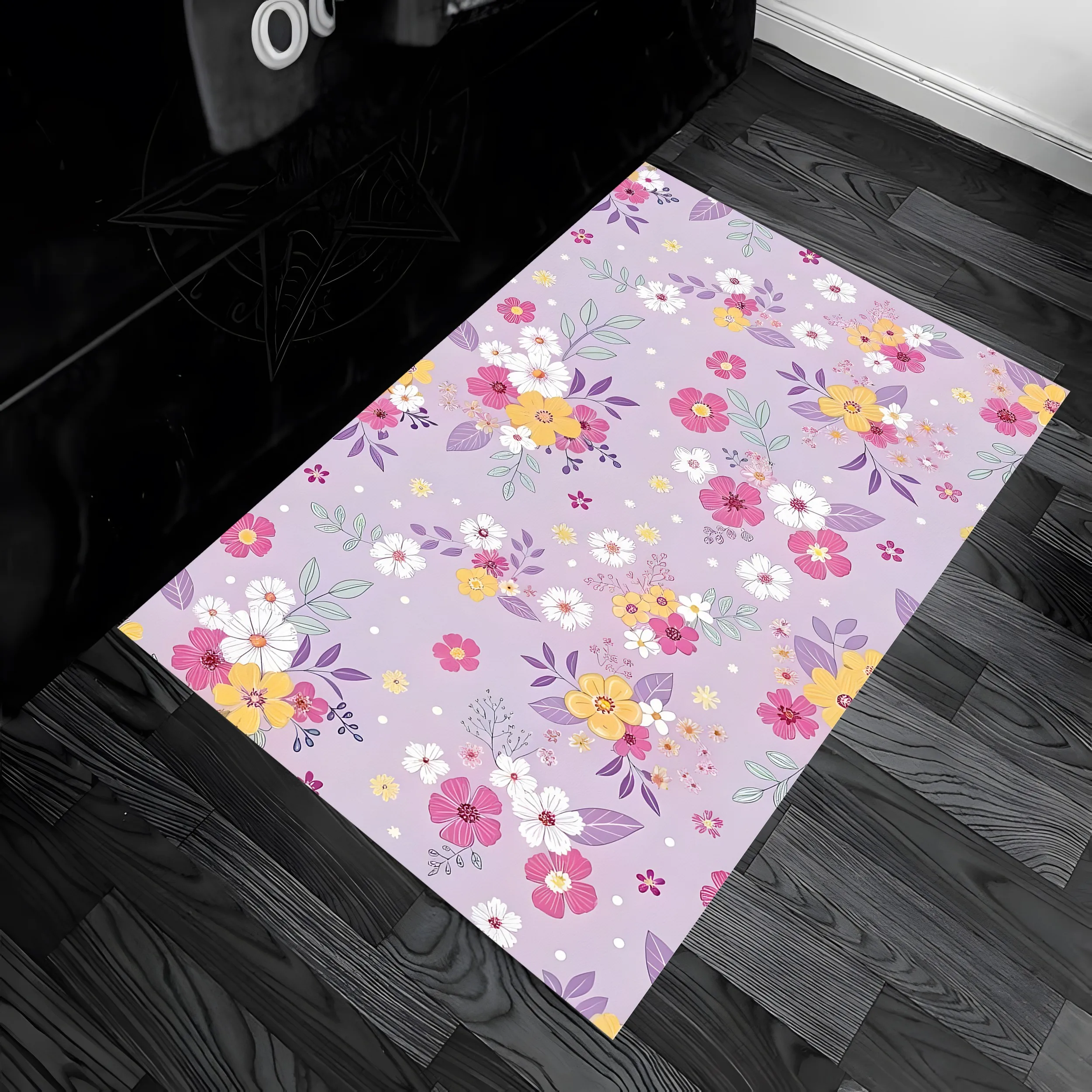 2D Large Carpet Light Purple Background Colorful Small Floral Print Sweet Pastoral Style Soft Pleasing Eye Overflowing Romantic