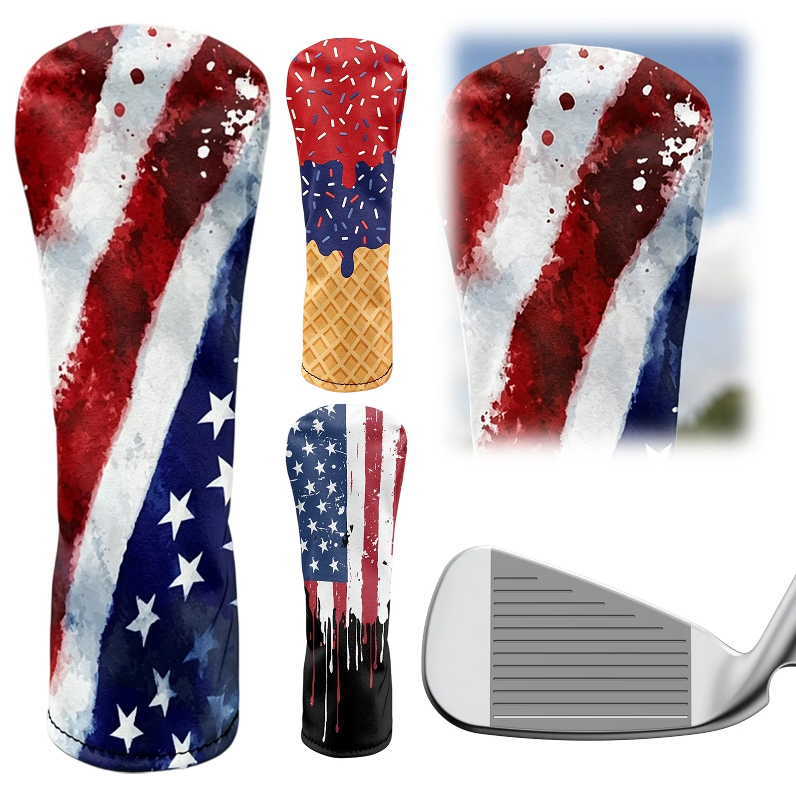 Golf Head Cover Sleeve PU Leather Dual Elastic Band Full Coverage Fits Standard Club Head Golf Accessories