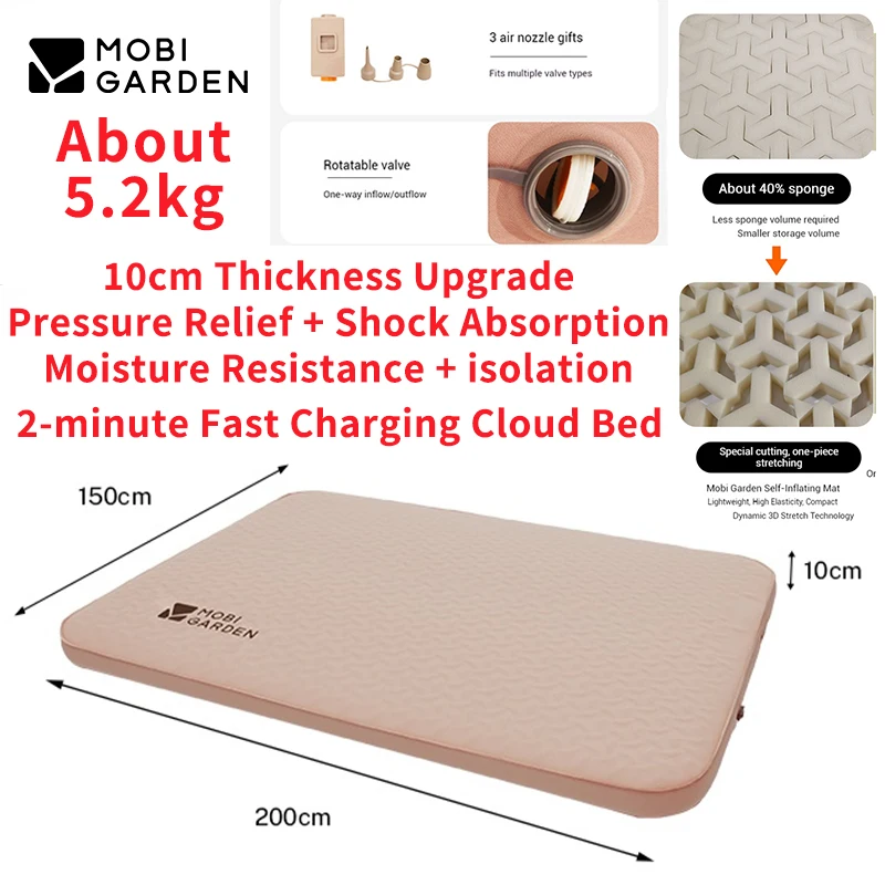 

MOBI GARDEN двойная губка, надувная кровать, высокопрочная губка, 10 см, утолщенная, сброс давления, амортизация T10, четырехсторонняя Dyn