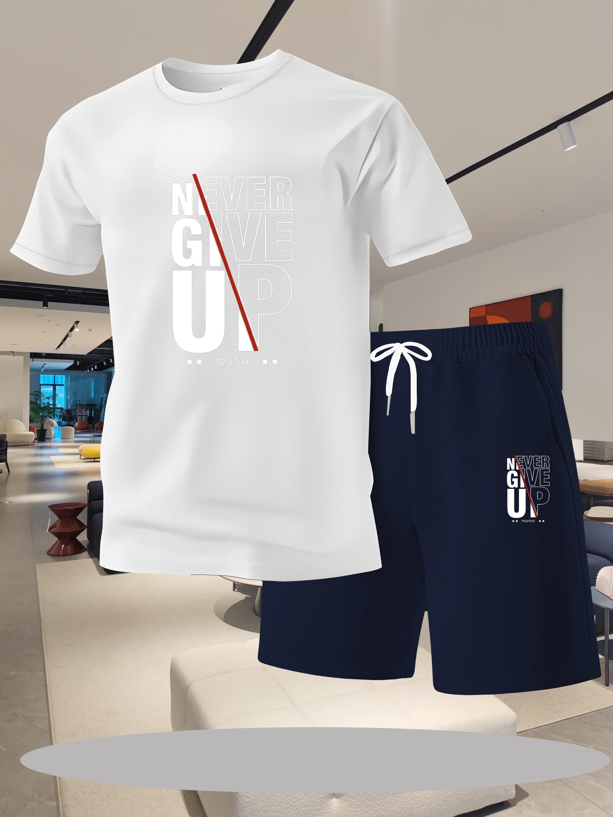 

Men's clothing set printed short sleeved T-shirt men's round neck sportswear T-shirt shorts set