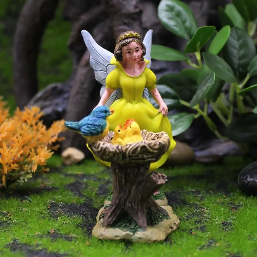 Cute Flower Fairy Figurine Cartoon Resin Craft Flower Fairy Miniatures DIY Landscaping Garden Fairy Bird Ornaments Office