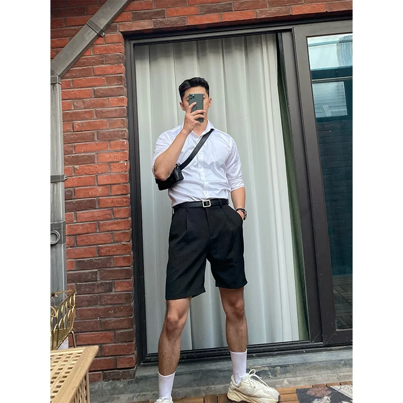 

Новые летние корейские мужские повседневные брюки-капри до колена, легкие, универсальные, прямого кроя, базовые цвета