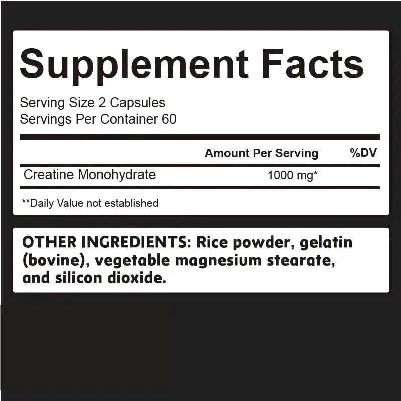 Creatine Monohydrate Capsules - Strength, Muscle, Performance Supplement for Men and Women, Non-GMO and Gluten-Free
