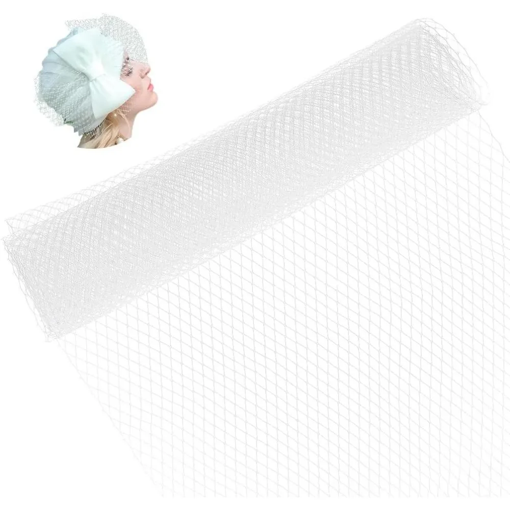 2,18 Yards Vogelkäfig-Schleier-Netzstoff, 17 Zoll breit, Organza-Tüll-Stoff, weißes Netzgewebe für Hochzeitsschleier und Millinery