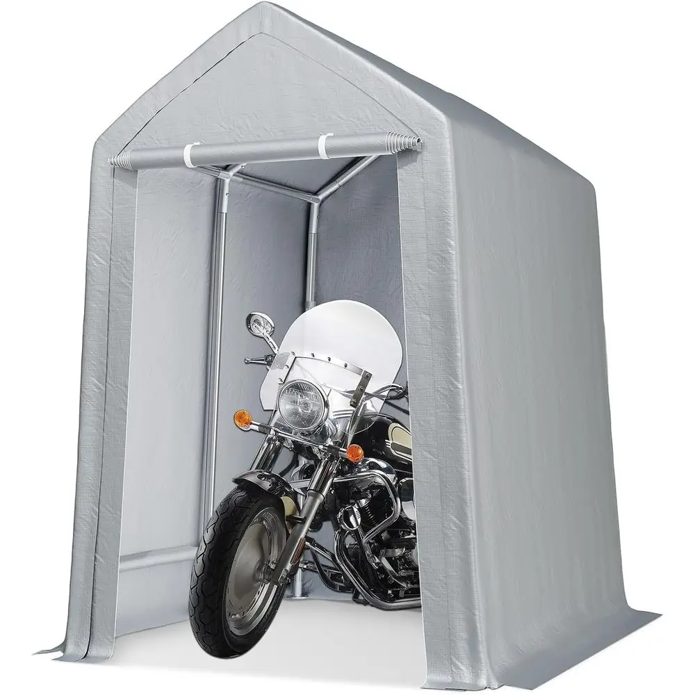 

6x6 Heavy-Duty Waterproof Portable Garage with Removable Sides for Car, Motorcycle, Bike, and Garden Tools in Grey