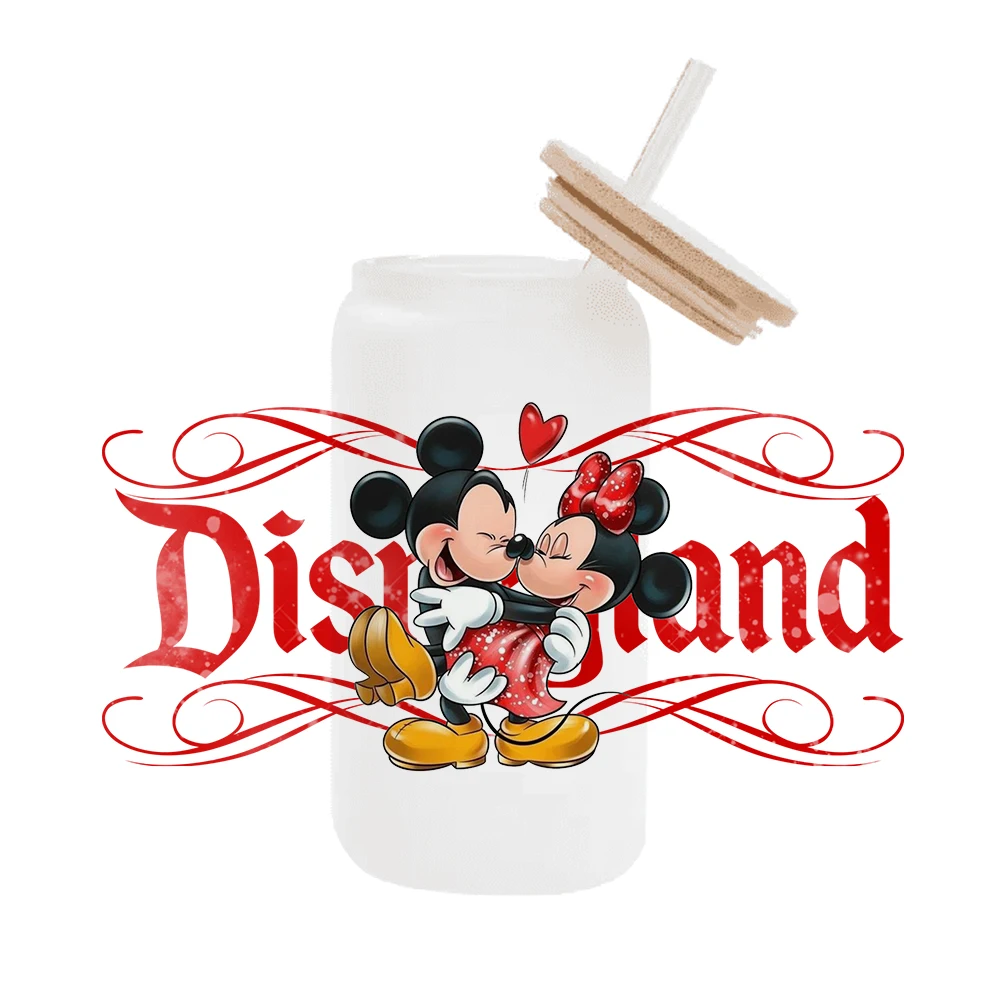 

Valentine's Day Minnie Mickey For Libbey 16oz Can Glass 3d Waterproof Uv Dtf Coffee Can Wrap Libbey Glass Wrap